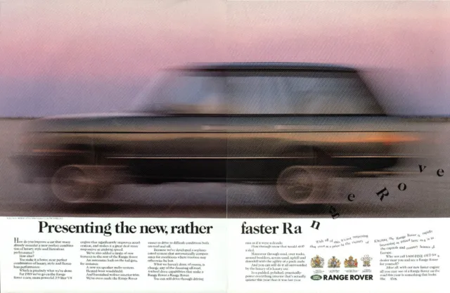 Presenting the new, rather faster Range Rover ad 1989