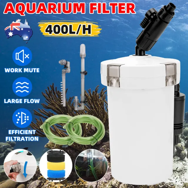 400L/H Aquarium External Pond Filter Fish Tank Filter Canister Water Pump Media