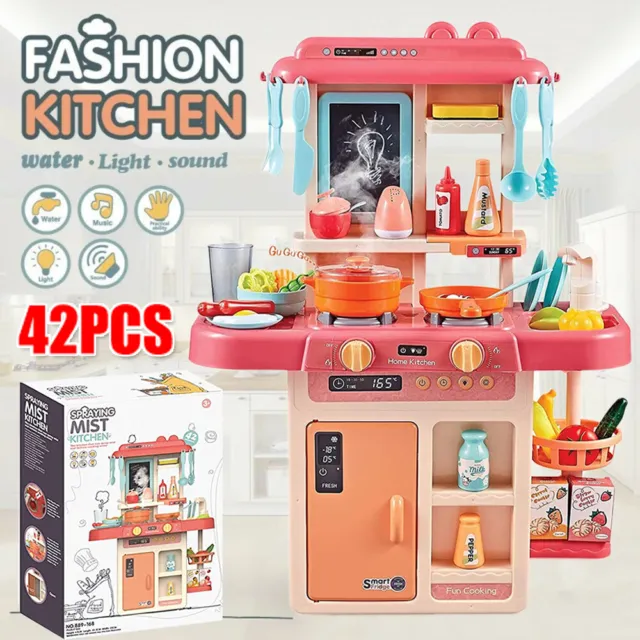 Kids Kitchen Play Sets Pretend Playset Toy Cooking Role Gift with Lights Sounds