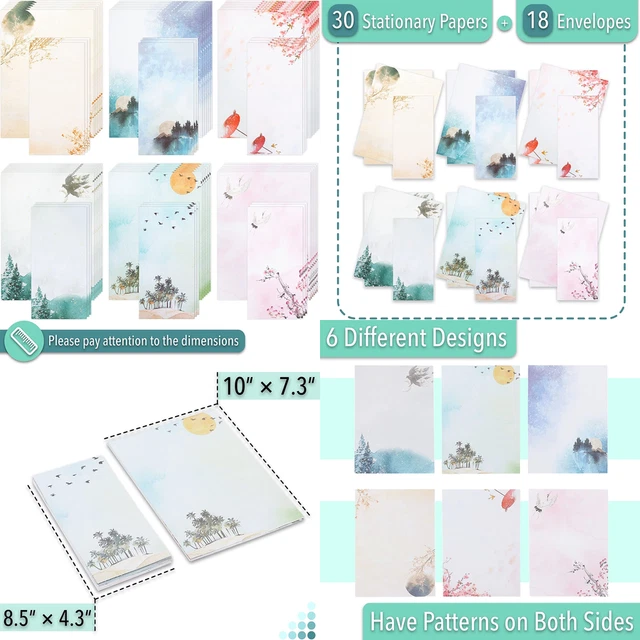STATIONERY WRITING PAPER with Envelopes, 30 Letter Writing Paper+18