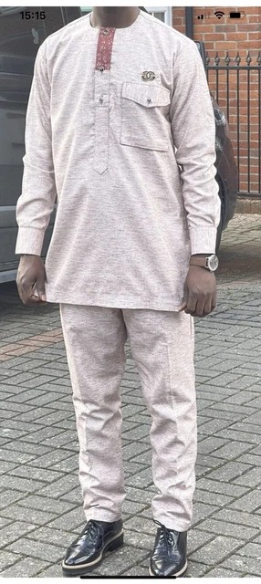 Abbigliamento uomo africano 2 pezzi manica lunga abito tradizionale vita media 34
