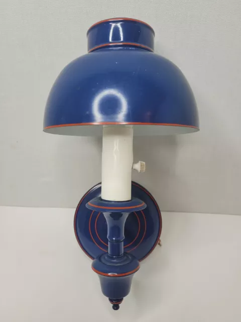 Vtg RETRO Blue/Navy Red Metal Tole Wall Lamp Sconce Toleware Light Fixture Metal