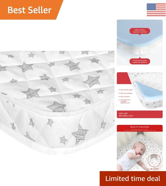 Waterproof Crib Mattress Topper - Firm Support, Soft Comfort - 52" x 27" x 2