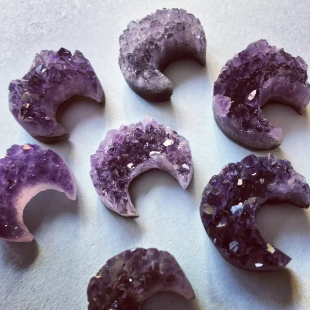 Natural Amethyst Cluster Moon Carved Energy Stone Healing Crystal Crescent Rock