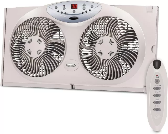 Bionaire Window Fan with Twin 8.5-Inch Reversible Airflow Blades and Remote Cont