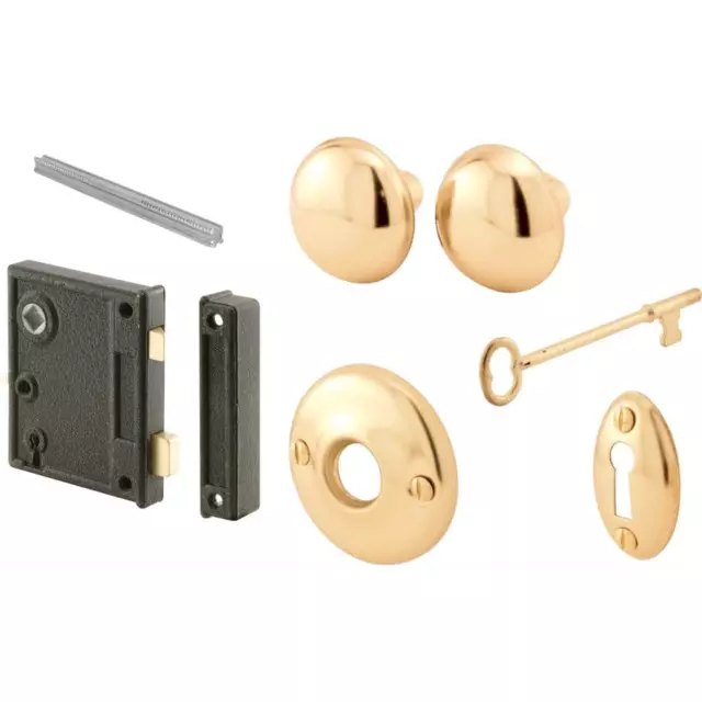 Door Knob Lock Set Brass Plated Vertical Trim Universal Skeleton Key System