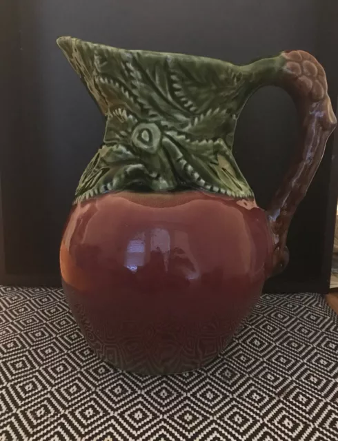 Olfaire Red Apple Majolica Ceramic 9" Jug Pitcher Portugal