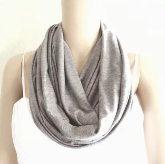 Light Grey Infinity Scarf. Soft Handmade Circle Scarf. Cotton Spandex Loop Scarf