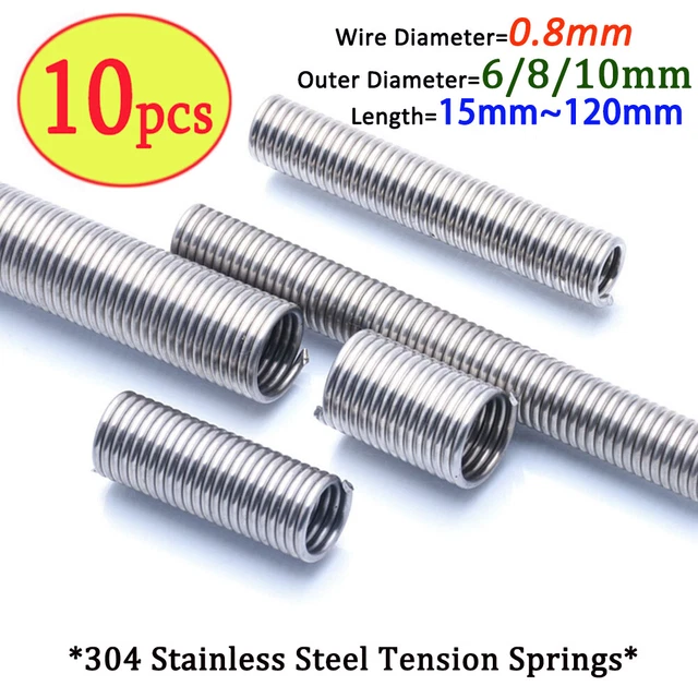 10PCS Stainless Steel Tension Spring Wire 0.8mm Extension Spring Length 15~120mm