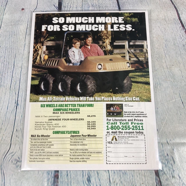 Vtg 1998 Max 6 Wheel All Terrain Vehicle Genuine Magazine Advertisement Print Ad