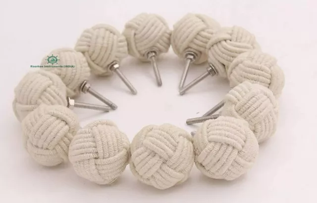 SET OF 12 Nautical Knot Door knobs - Natural Jute Rope Knot Drawer Cabinet pulls