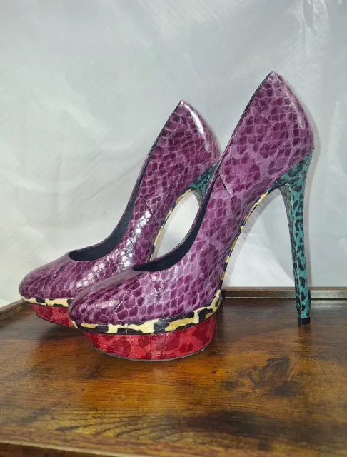 B BRIAN ATWOOD Mixed Animal Print Pattern Textured Platform Pumps Heels Sz 7