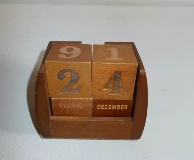 Holzkalender Würfel Dauer Tisch Kalender Danish Design Vintage 50er/60er Jahre