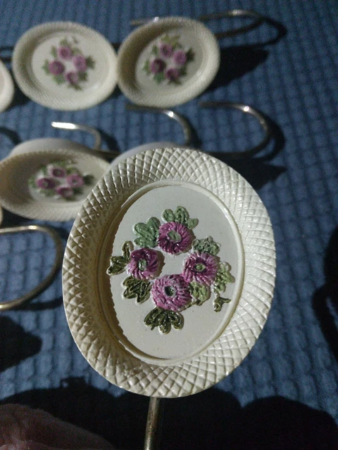 Vintage Handpainted Victorian jubilee Floral Curtain Hooks Set Of 10 2
