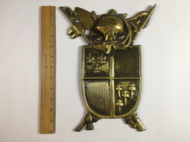 12” Knight Shield Metal Wall Plaque Medieval Coat of Arms Norleans Japan 1970s