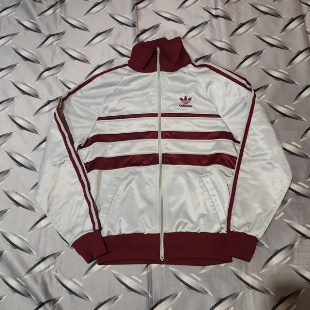 Vintage 80s Adidas Originals Jacket Mens Small ATP Trefoil Full-Zip Silver