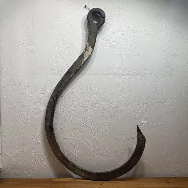 Early Primitive Hand Forged Wrought Iron Large Game Meat Hook MASSIVE 👀
