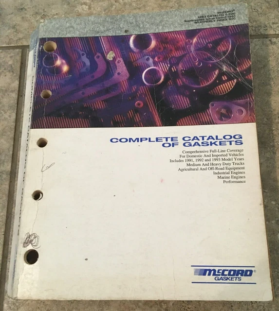 Vintage 1993 McCord Complete Catalog of Gaskets Weatherly Index 300 Cat No 1-200