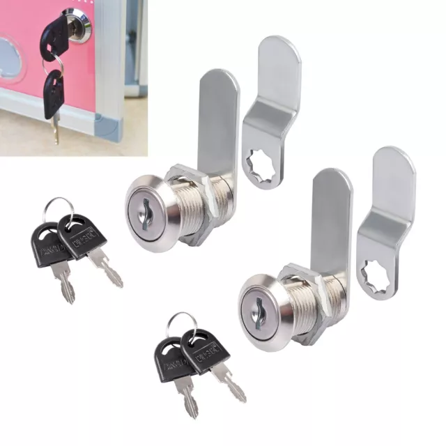 2 Set Cam Locks Keyed Alike Secure Storage Locks Drawer Cabinet Mailbox 4 Keys