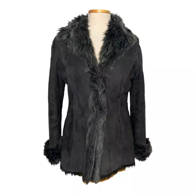 UGG Sheepskin Faux Fur Lined Coat Penny Lane Size Small Black