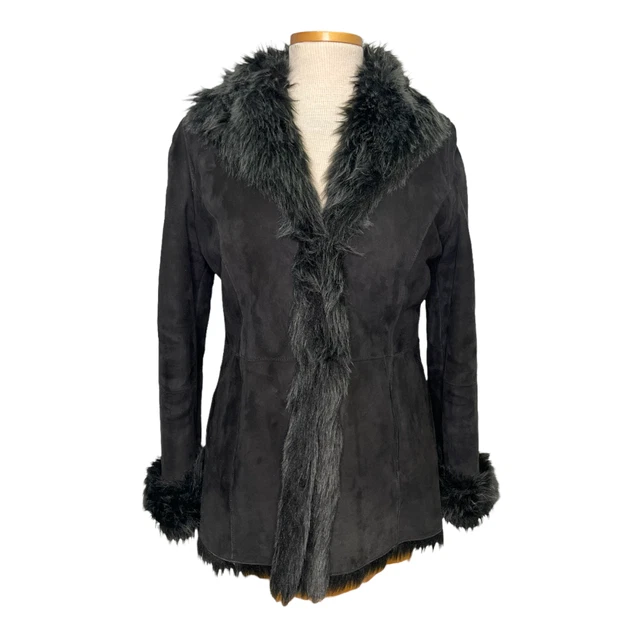 UGG Sheepskin Faux Fur Lined Coat Penny Lane Size Small Black UGG Sheepskin Faux Fur Lined Coat Penny Lane Size Small Black
