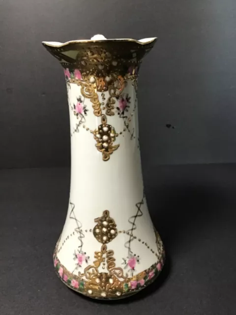 Hand Painted NIPPON HAT PIN HOLDER Reticulated Gold Moriage Work