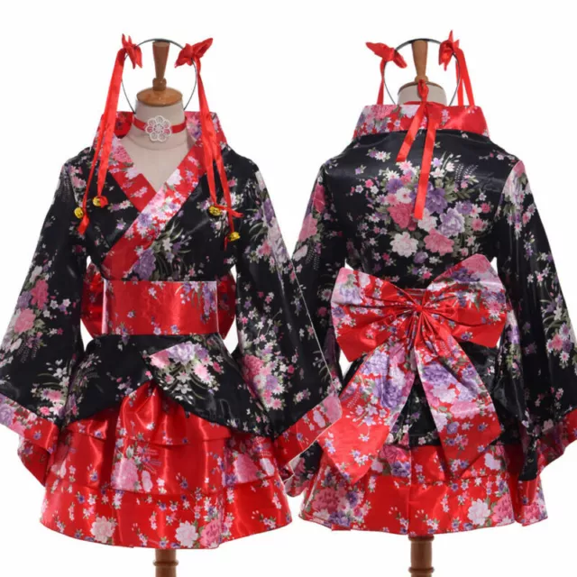 Women's Japanese Style Cosplay Costume Lolita Maid Kimono Dress Uniform Outfit