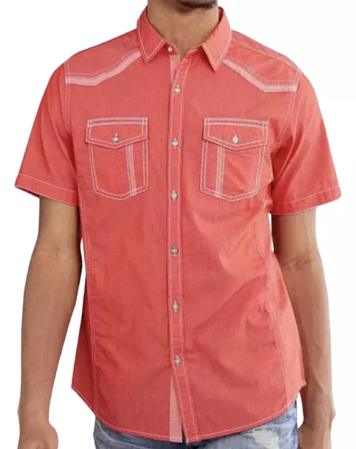 New Bke Buckle Grey Scarlett Red Tonal Stripe Standard Fit Shirt Medium B2566