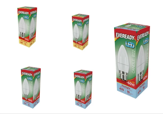 Eveready 7.3w=60w LED Candle Light Bulbs B22 BC E27 E14 SES Warm/Day Light White
