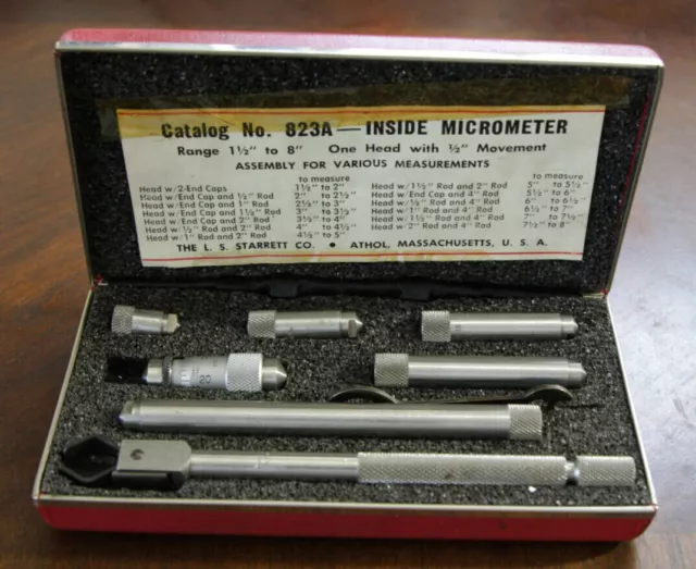 LS Starrett Inside Micrometer Set No 823A - 1 1/2" - 8"  Inches 0.001