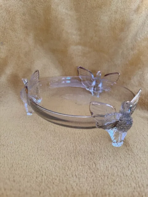 Vintage 1940s Jeannette Depression Glass 3 Footed Toed Eagle Clear Bowl 7 1/4"