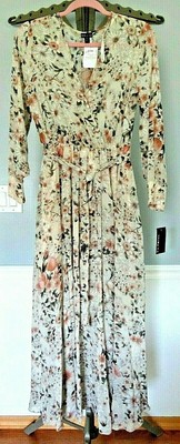 Kate And Lily Beige Pink Peach Gray Fit & Flurry Long Belted Maxi Dress 6 New