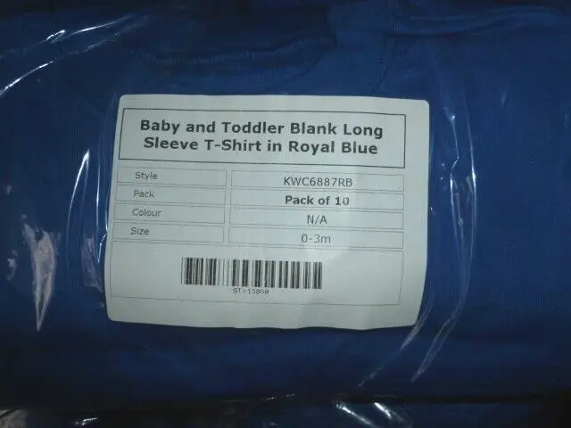 Job lot of 10 Girls /Boys Royal Blue Long Sleeve  T-shirts  age 0-3  months new
