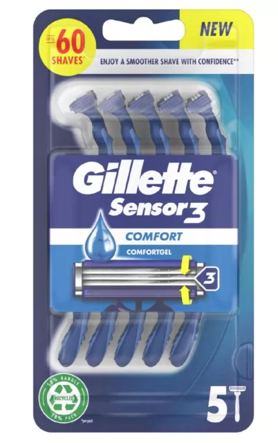 Gillette Sensor3 Comfort Men's Grooming Disposable Razor  2 Packs X 5-FREE P&P