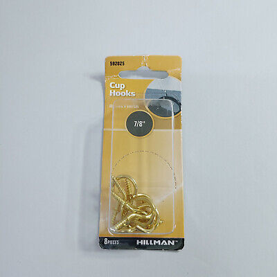 Hillman 7/8" Brass Finished Cup Hooks 8 Count