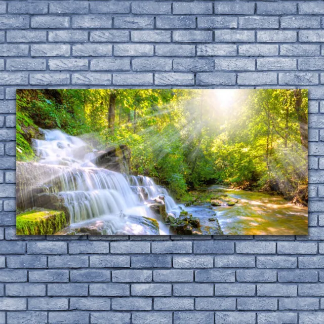 Acrylglasbilder Wandbilder Druck 140x70 Wasserfall Wald Natur