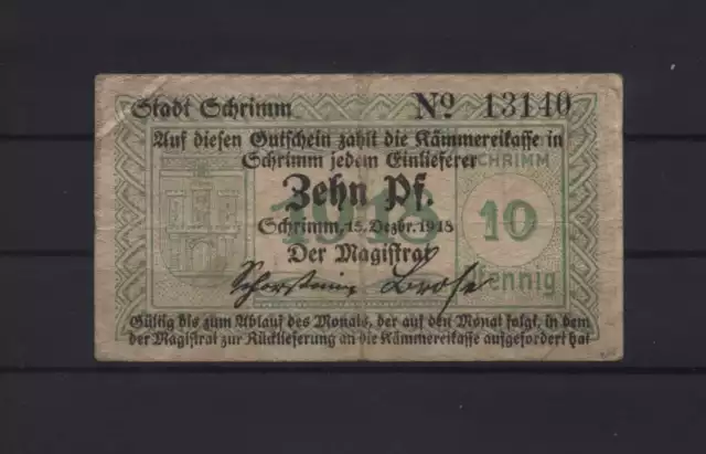 [14346a] - NOTGELD SCHRIMM (heute: Śrem), Stadt, 25 Pf, 15.12.1918. Tieste 6695.