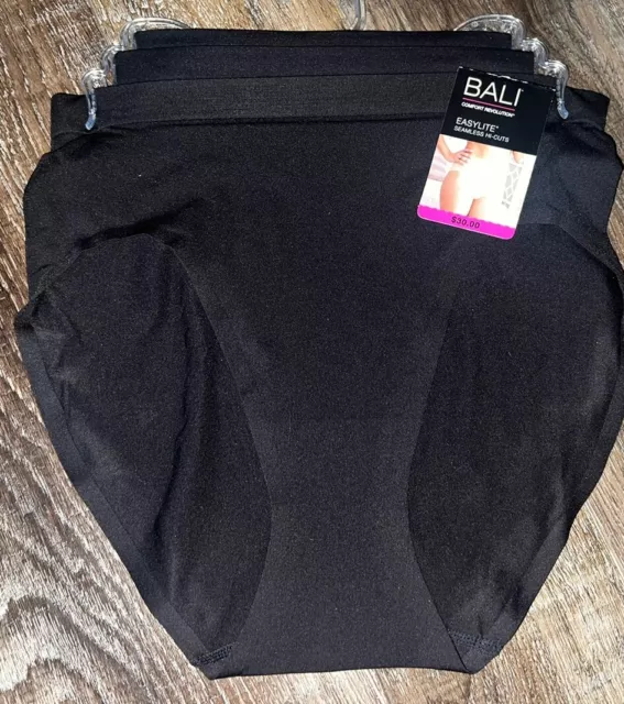 Bali ~ 3-Pair Womens Easylite Smooth Hi-Cut Underwear Panties Nylon Black ~ XL/8