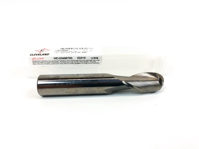 Solid Carbide Ball End Mill 1/2" Mill 1" LOC 3" OAL 2 Flute Cleveland C60956