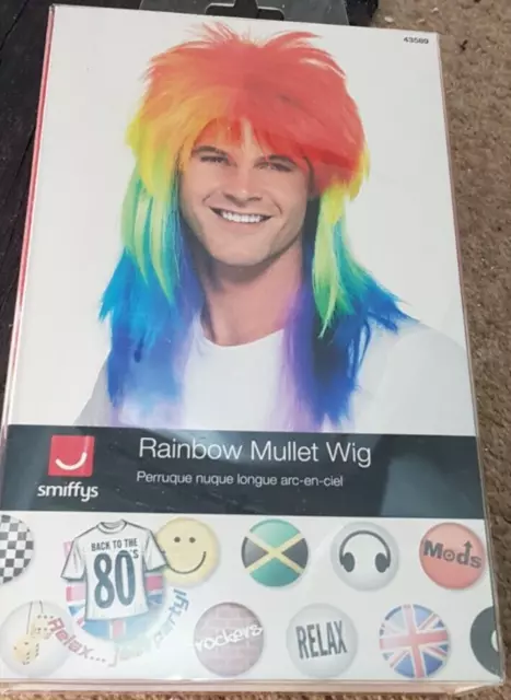 Smiffys 1980s 80's Rainbow Punk Rocker Mullet Wig Adults Ladies Fancy Dress