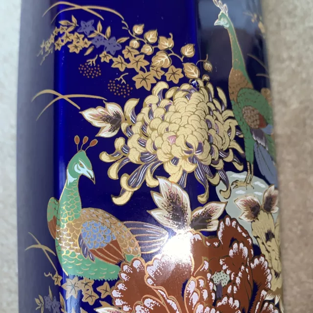 Beautiful! Cobalt Blue Japanese Porcelain Vase Hand Painted, Satsuma Makers Mark