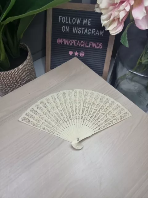 Vintage Beautiful Delicate Cream Plastic Celluloid Folding Hand Fan - 11.5"