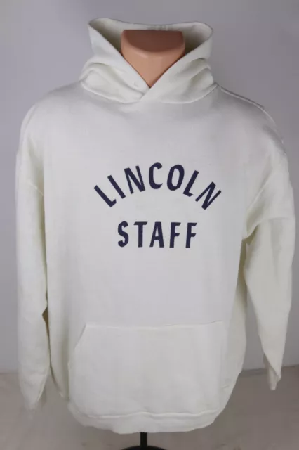 Vintage Lincoln High School Staff Adult XL White Graphic Hoodie Sweatshirt Stain