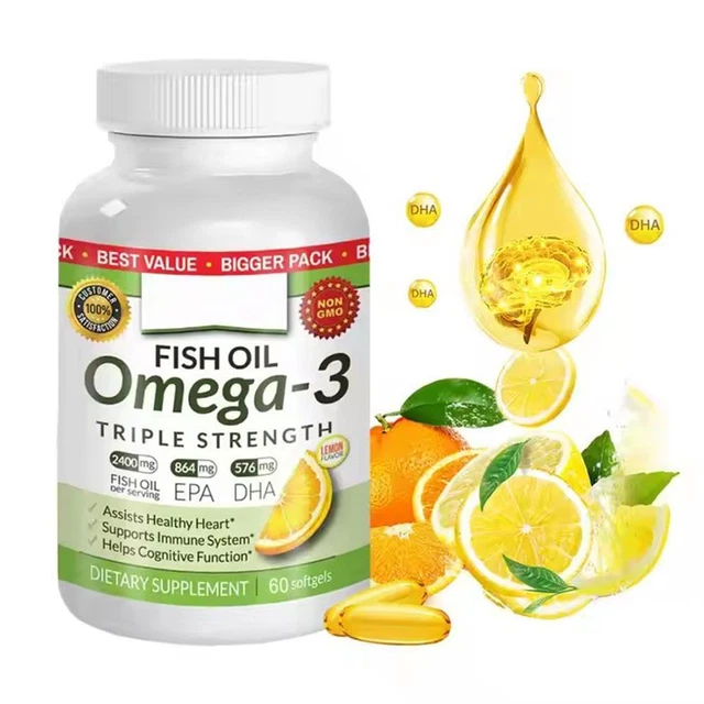 OMEGA-3 FISH OIL 2400mg Capsules SoftGel Triple Strength 864mg EPA ...