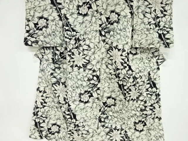 39034# Japanese Kimono / Antique Hitoe Kimono / Flower