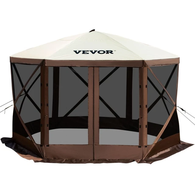 VEVOR Camping Gazebo Screen Tent; 12*12ft; 6 Sided Pop-up Canopy Shelter Tent