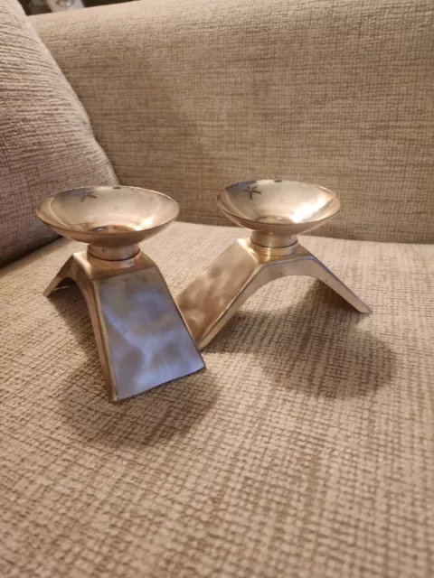 WMF Ikora Brushed Silverplate Candlesticks Ep Brass Germany