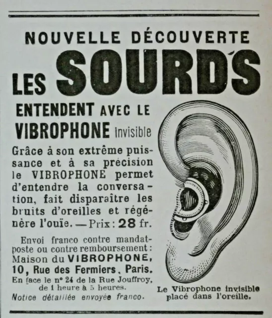 Publicité De Presse 1914 Les Sourds Entendent Avec Le Vibrophone