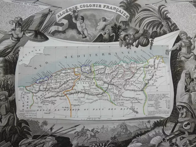 Algeria North Africa French Colony Oran Alger 1855 Lemercier decorative map