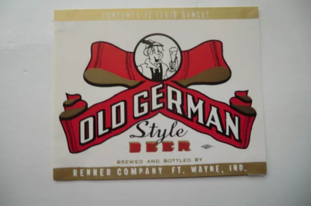 Renner Company Ft Wayne Ind Usa Old German Style Beer Brewery Beer Bottle Label